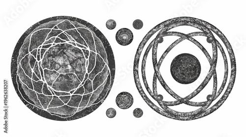 Abstract black and white composition featuring geometric shapes with textured surfaces