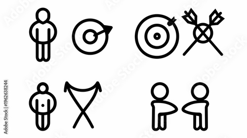 Set of minimalist black line icon designs on a white background, diverse set