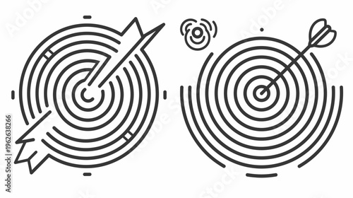 Graphic elements two targets with arrows, simplistic, bold lines, on white
