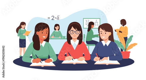 Students attentively taking notes in a classroom setting with diverse peers