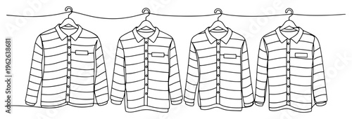 Striped Shirts Hanging on Clothesline Continuous One Line Drawing Minimalist Laundry and Fashion