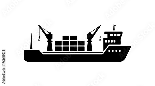 Modern Cargo Ship with Cranes and Containers Vector Illustration