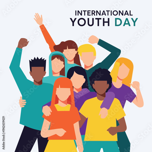 International Youth Day celebration with diverse group of young people.