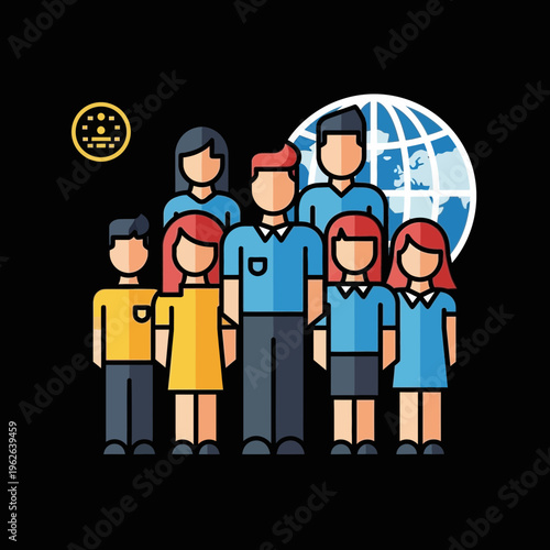 Diverse group of people standing together globally.