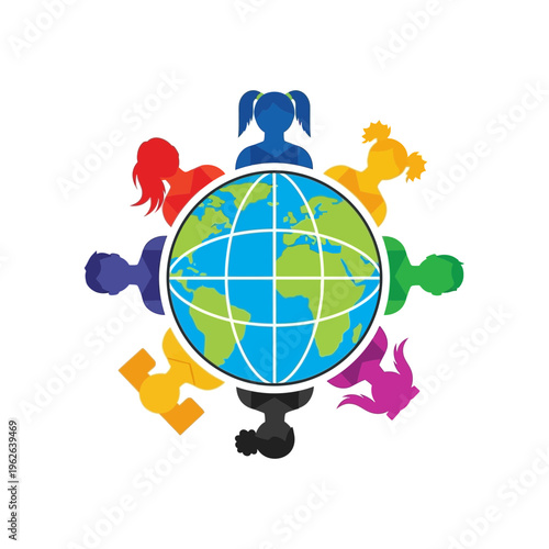 Diverse people around the world globe.