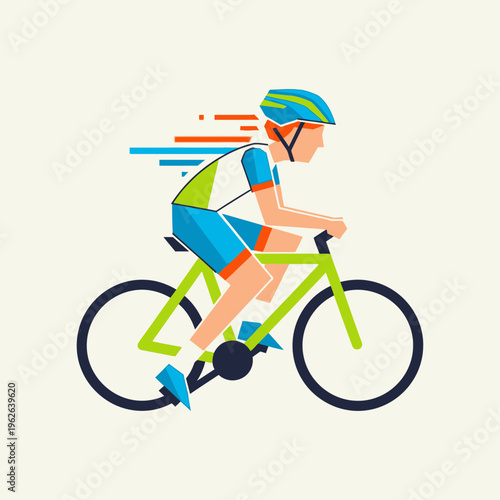 Cyclist riding a bicycle quickly outside.