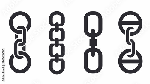 Four stylized chain illustrations, each depicting a different link style on a white background
