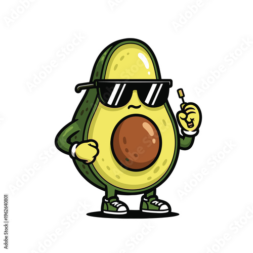 Cartoon Avocado Wearing Sunglasses.