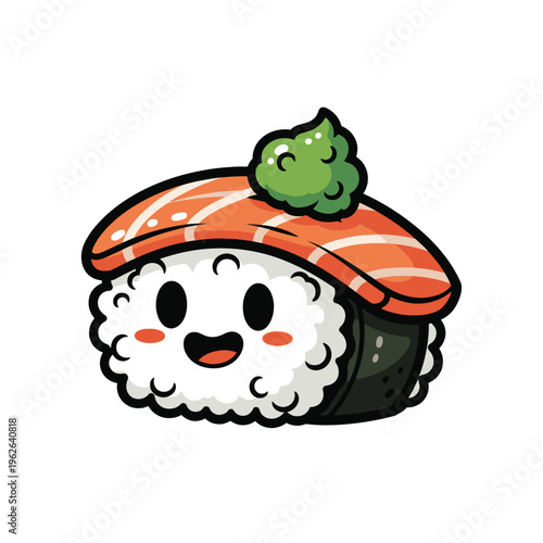 Cute Sushi Cartoon Food Illustration.