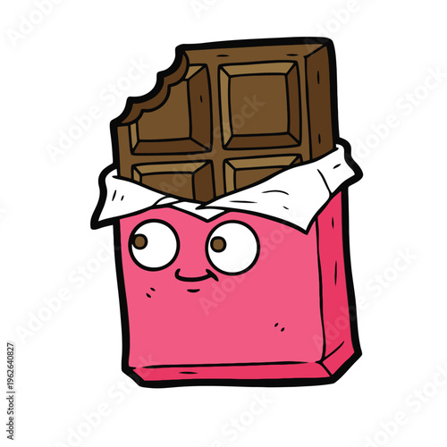 Cartoon chocolate candy wrapper smiling face.