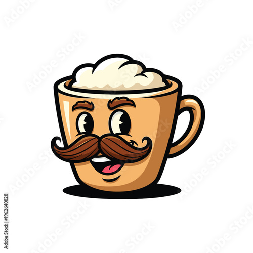 Cartoon coffee cup with mustache.