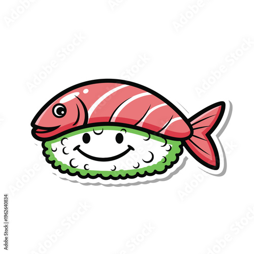 Cartoon Sushi with Smiling Face.