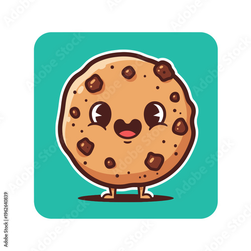 Cartoon chocolate chip cookie character.