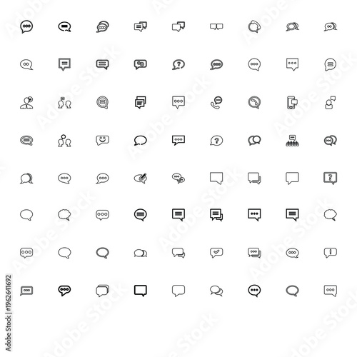 Minimal modern chat bubble icon set vector collection featuring messaging symbols, speech bubbles, communication UI elements in clean outline style