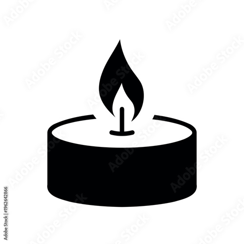 tealight candle vector icon, flame, light, spa, relaxation symbol, black illustration