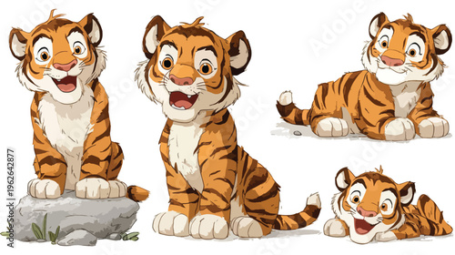 Cartoon Tiger Cub with Different Expressions.