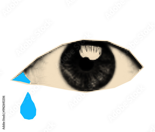 Crying eye halftone cutout. Scrapbook collage element for popart collage.