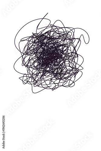Dark purple messy scribble tangle representing chaos and confusion on a transparent background