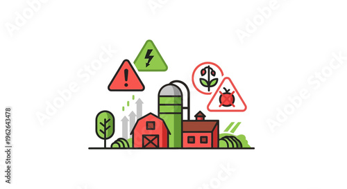 Farm safety and agricultural hazard warnings illustration. EPS Editable. Vector Illustrations.