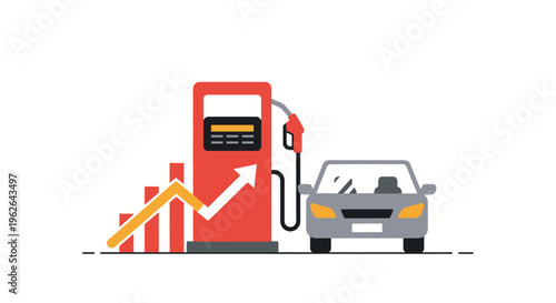 Gas Station Price Increase Graph and Car Illustration. EPS Editable. Vector Illustrations.
