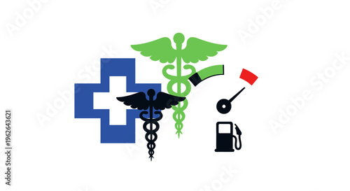 Medical symbols and fuel gauge concept. EPS Editable. Vector Illustrations.
