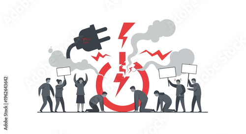 People protesting power outage and energy crisis. EPS Editable. Vector Illustrations.