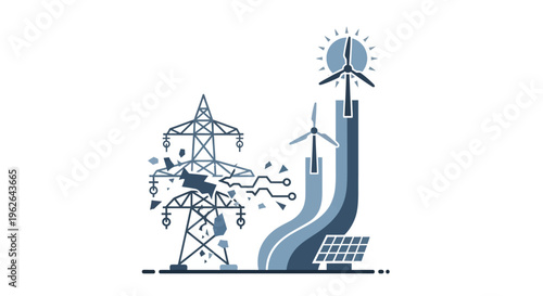 Renewable Energy Sources Powering a Smart Grid System. EPS Editable. Vector Illustrations.