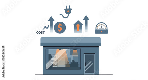 Small Business Facing Rising Energy Costs and Economic Challenges. EPS Editable. Vector Illustrations.
