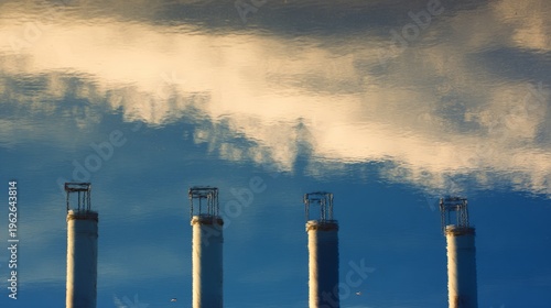 pipes. Industrial pipes and structures forming geometric patterns against a c...