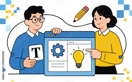 Flat Vector Illustration of Creative Team Collaborating on UI UX Website Design