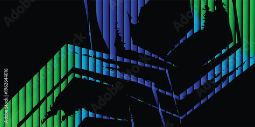 Abstract futuristic geometric design featuring a layered hexagonal shape with a hollow center, minimalistic yet digital cyberpunk style