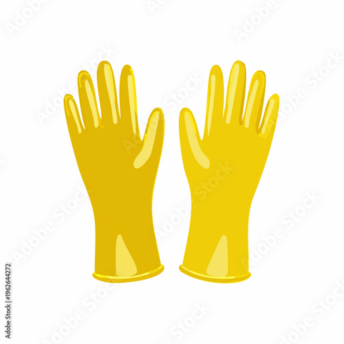 Pair of yellow rubber gloves for cleaning is isolated on a bright white background for sanitation products.