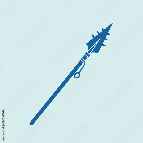 A blue spear with a pointed tip on a light blue background