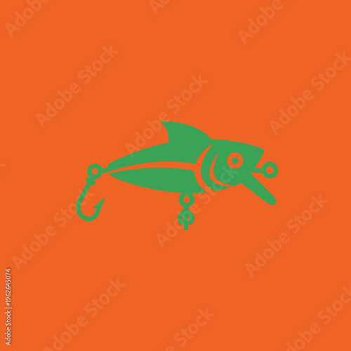 A green fishing lure on an orange background