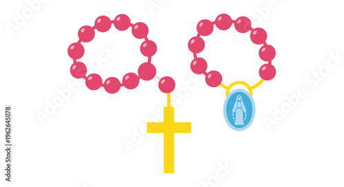 Vector illustration depicting two rosaries with beads and a cross on a white background