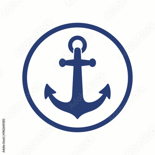 Nautical anchor emblem inside blue circle, symbolizing stability and maritime navigation.