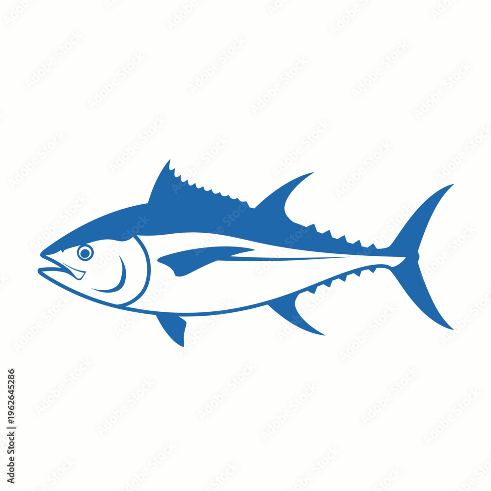 Obraz premium A blue tuna fish illustration, representing aquatic life and culinary possibilities. The tuna fish is shown in profile against a plain background, showcasing its form and features