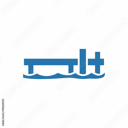 Simple, minimalist icon of a dock over water, with a simple style and clean lines