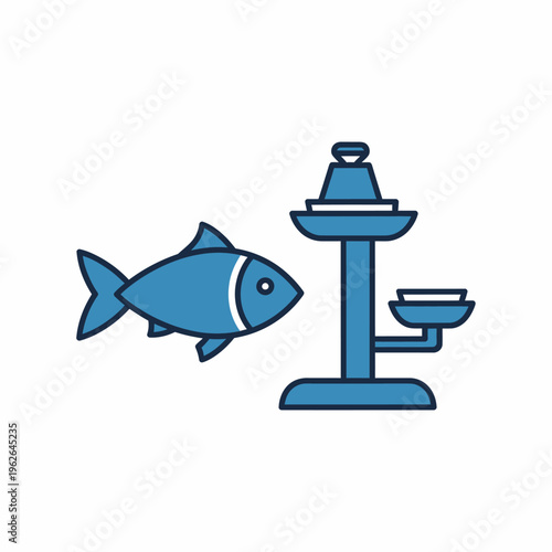 A detailed illustration shows a fish positioned beside a weighing scale