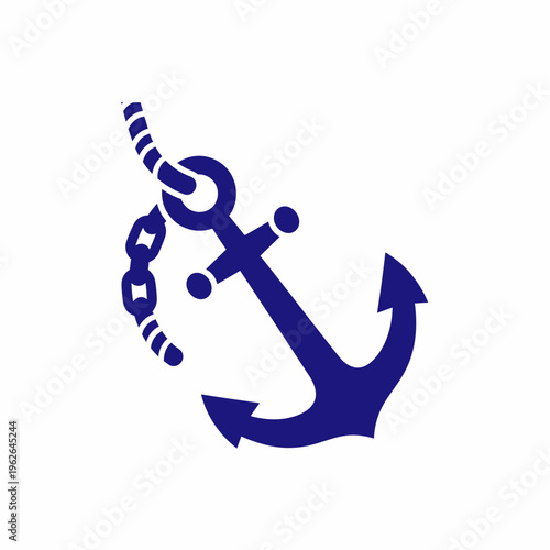 A solitary navy blue anchor with chain, a classic nautical symbol, evokes feelings of stability and security. The anchor with chain elegantly drawn on a clean backdrop 