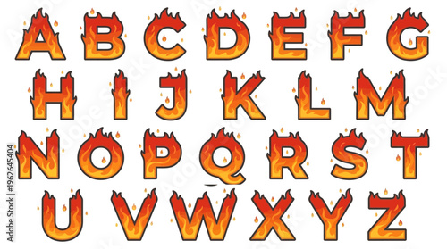 Alphabet letters with fire flames. EPS Editable. Vector Illustrations.
