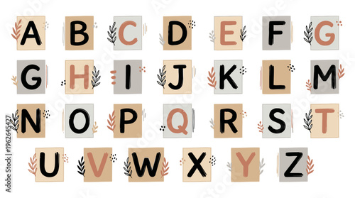 Alphabet letters on wooden blocks. EPS Editable. Vector Illustrations.