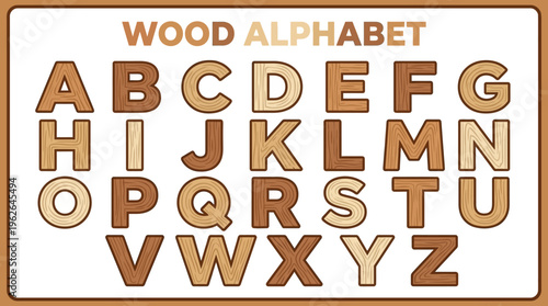 Wooden Alphabet Letters on White Background. EPS Editable. Vector Illustrations.