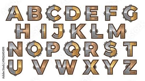 Alphabet letters in metallic font style. EPS Editable. Vector Illustrations.