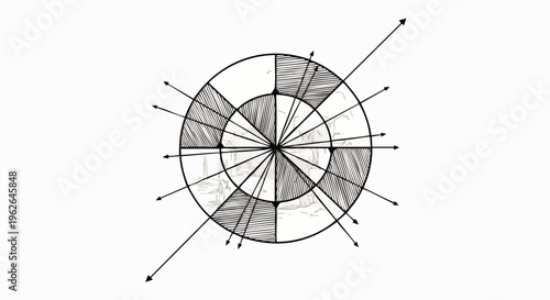 Abstract radial diagram with radiating lines and shaded segments, representing data, science, or technology concepts