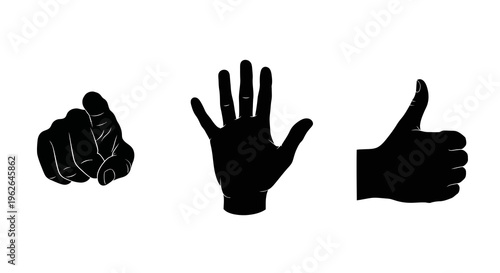 Vector graphic illustration of hand gestures on white background