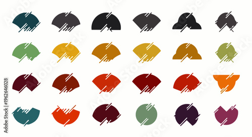 Collection of abstract fan shapes in various colors and textures, representing diversity and creativity