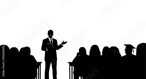 Businessman giving presentation to students in a classroom setting