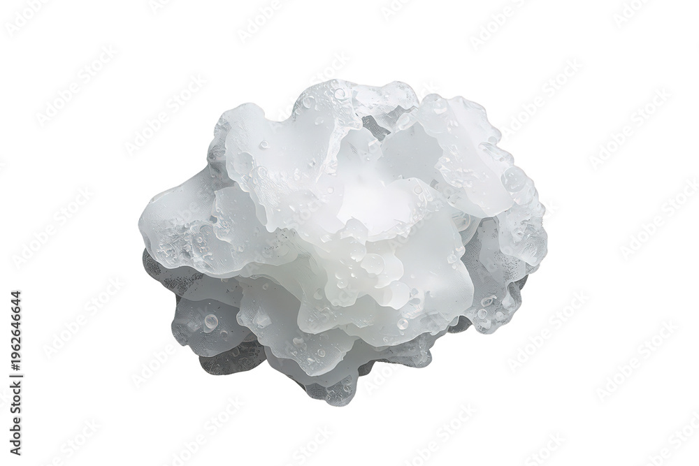 Obraz premium Large irregular hailstone forming during a severe hailstorm, showing frozen layers and ice droplets, transparent background