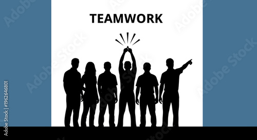 Teamwork concept with silhouetted people working together in unity